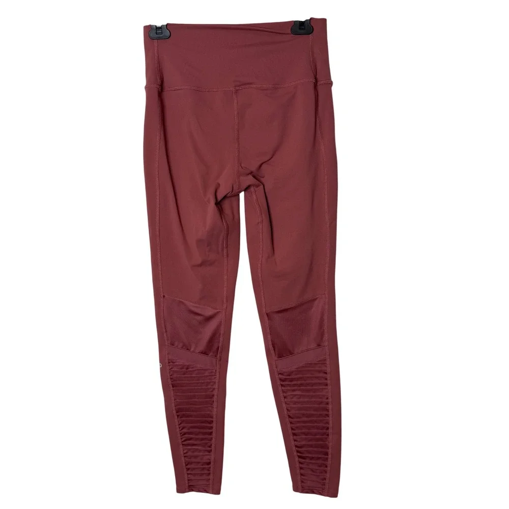 Alo Yoga High Waist Moto Leggings Women Size L Ribbed‎ Mesh Activewear Pants